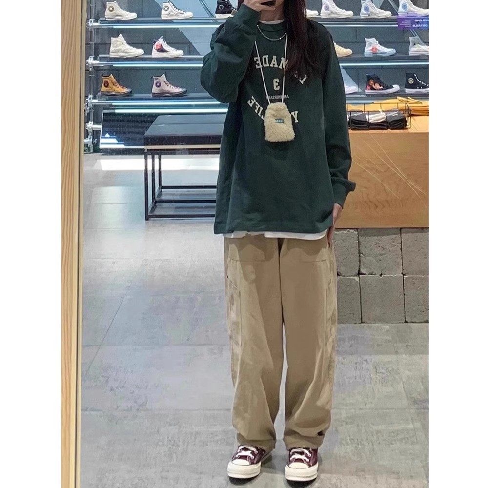 卡其色工装女秋冬新款胖妹妹mm梨形身材显瘦阔腿长,淘宝优惠券,粉丝福利购,淘宝优惠卷