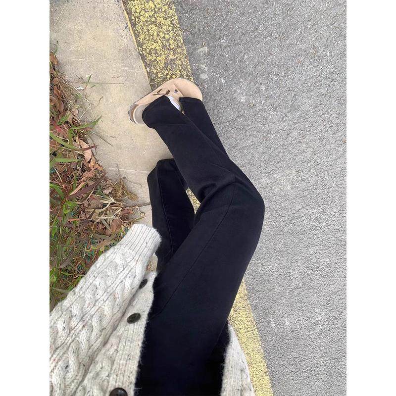 黑色微喇开叉女秋冬加绒胖妹妹mm梨形身材显瘦直筒长裤,淘宝优惠券,粉丝福利购,淘宝优惠卷