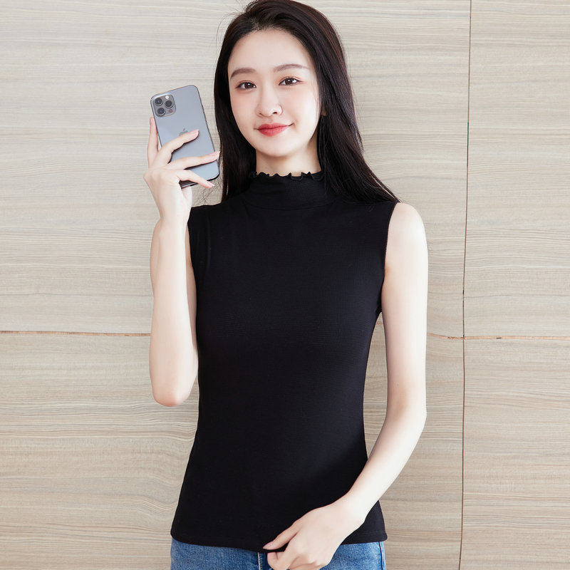 木耳边内搭女夏秋季无袖百搭半高领打底衫潮,淘宝优惠券,粉丝福利购,淘宝优惠卷