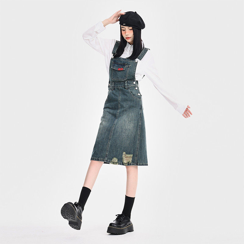 牛仔背带女2025夏季小个子设计感显瘦宽松中长款背带裙,淘宝优惠券,粉丝福利购,淘宝优惠卷