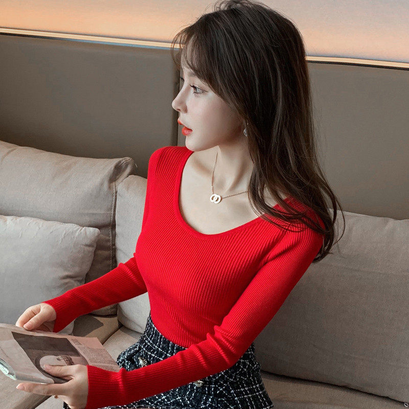 春季衫女大圆领露锁骨套头毛衣女百搭弹力紧身低领打底衫,淘宝优惠券,粉丝福利购,淘宝优惠卷