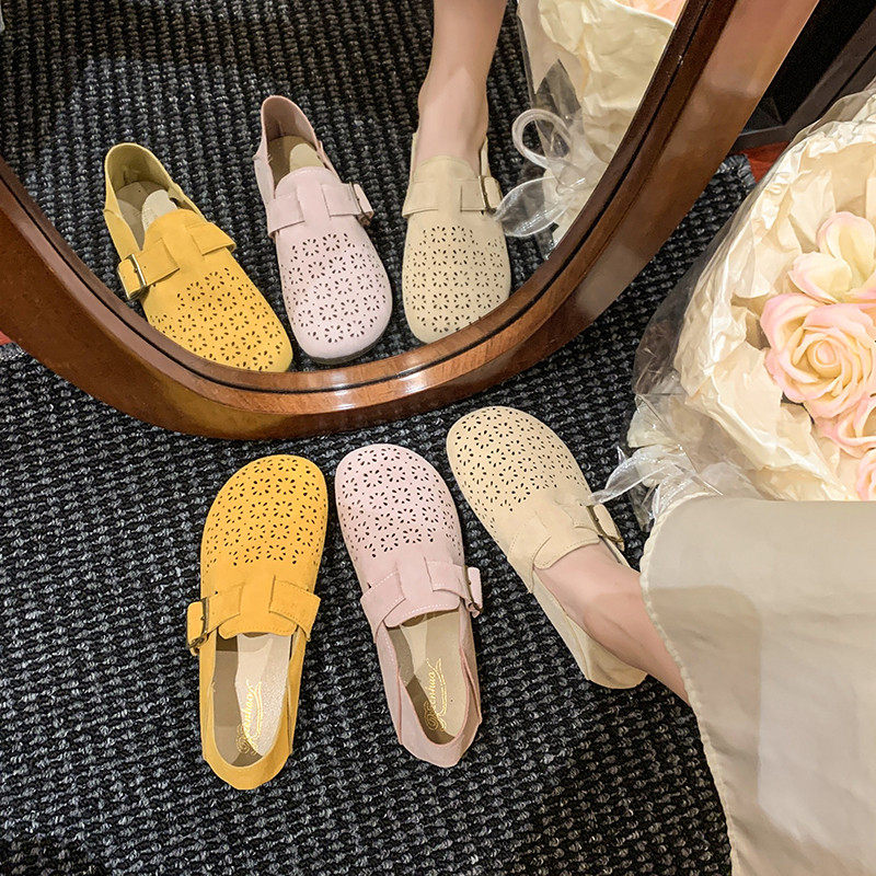 头层镂空豆豆鞋女平底透气软底扣勃洞洞两穿可拖凉鞋,淘宝优惠券,粉丝福利购,淘宝优惠卷