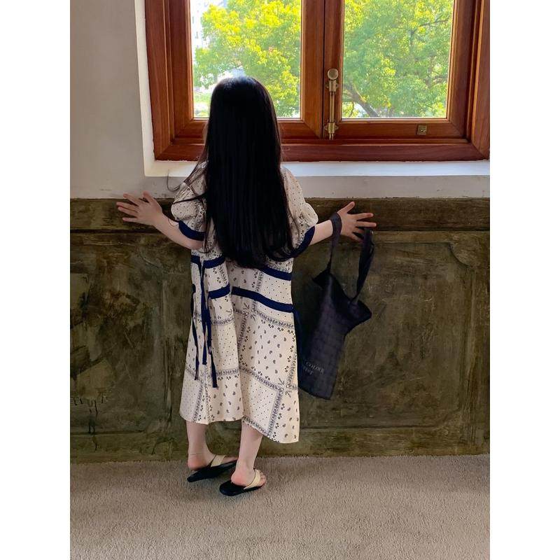 鲍小鱼2025夏季新款韩国女儿童亲子民族文艺青花瓷拼接棉布,淘宝优惠券,粉丝福利购,淘宝优惠卷