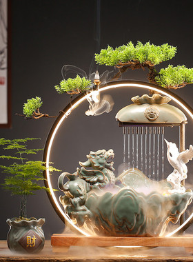 貔貅雨帘流水灯圈摆件新中式家居饰品创意设计 摆件类创意设计 日