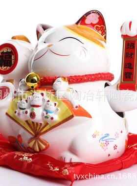 混批 陶瓷 9寸 宝扇 招财锣鼓 电动摇手  招财猫 批发 工艺礼品