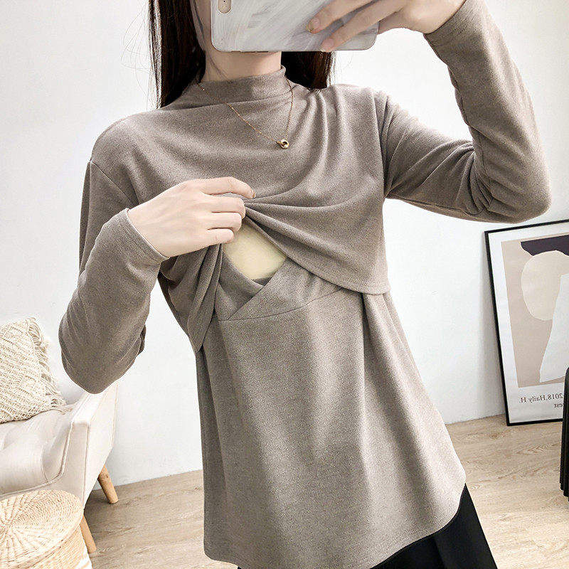 哺乳打底衫产后妈妈装宽松长袖睡衣秋冬孕妇外出半高领喂奶衣,淘宝优惠券,粉丝福利购,淘宝优惠卷