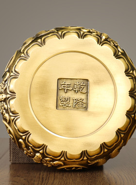 铜八福聚宝盆中式家居实心黄铜米缸摆件装饰品钵式香炉铜碗办公室