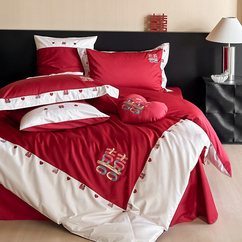 中式新婚100S全棉长绒棉结婚四件套纯棉婚庆刺绣被套陪嫁床单床笠,淘宝优惠券,粉丝福利购,淘宝优惠卷