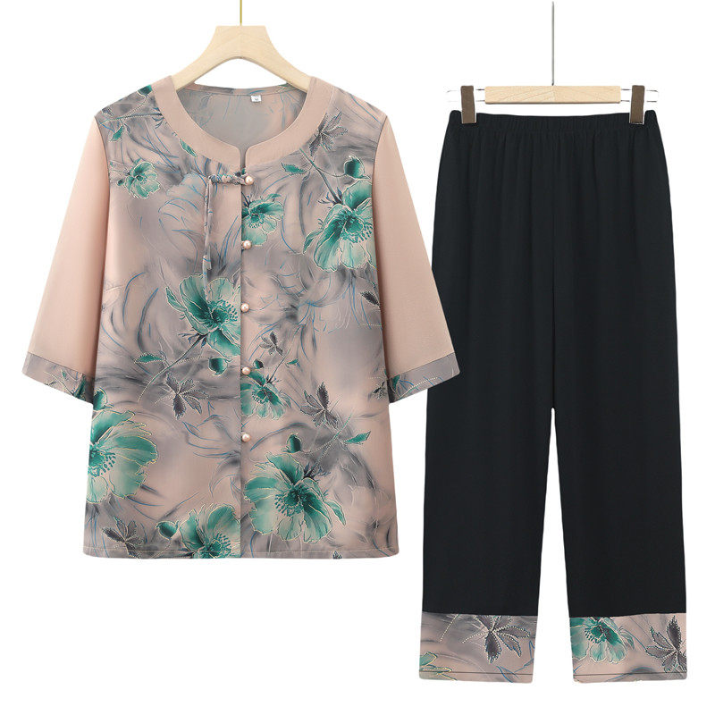 奶奶装夏季衬衫女中老年人妈妈夏装七分袖薄款雪纺小衫老太太套装,淘宝优惠券,粉丝福利购,淘宝优惠卷