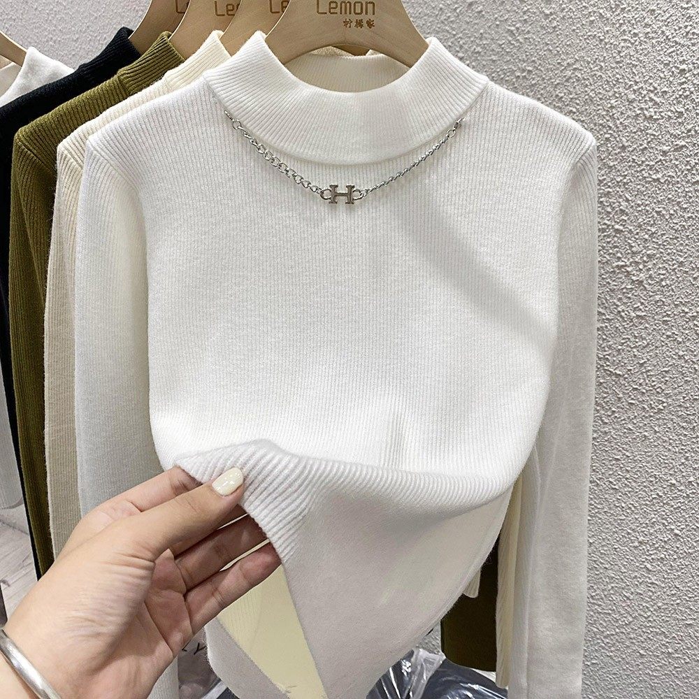 2024秋冬毛衣女加厚设计感小众黑色内搭半高领打底衫,淘宝优惠券,粉丝福利购,淘宝优惠卷