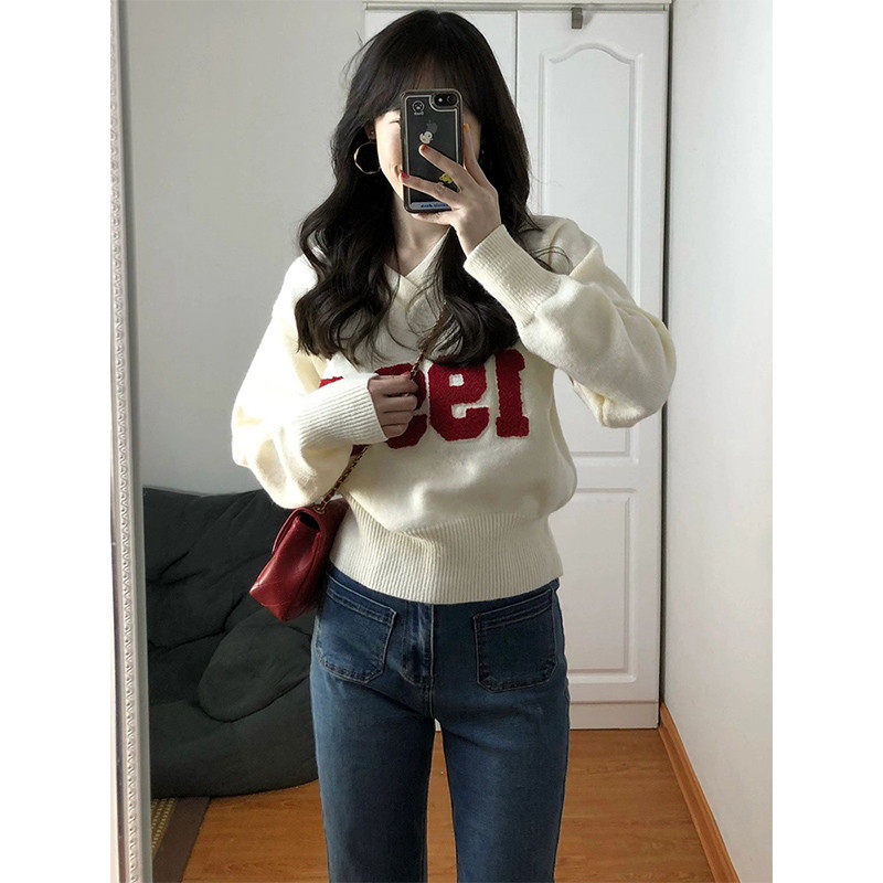 美式小众正肩V领衫女2024春装校园风软糯毛衣短款潮,淘宝优惠券,粉丝福利购,淘宝优惠卷