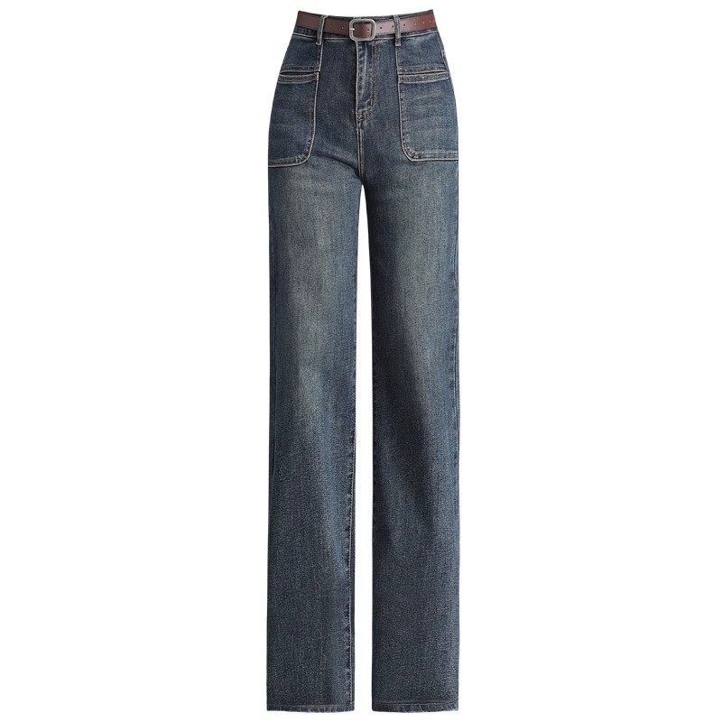 牛仔阔腿裤女冬季加绒加厚窄版直筒裤2024新款韩版大码拖地裤,淘宝优惠券,粉丝福利购,淘宝优惠卷