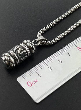 国潮项链男高档楞严咒吊坠钛钢实心六字真言挂件网红帅气脖子挂饰