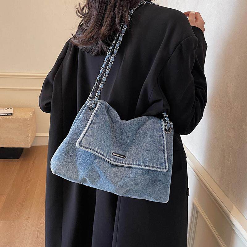 牛仔布包包女式2024新款潮链条单肩包大容量学生上课休闲包,淘宝优惠券,粉丝福利购,淘宝优惠卷