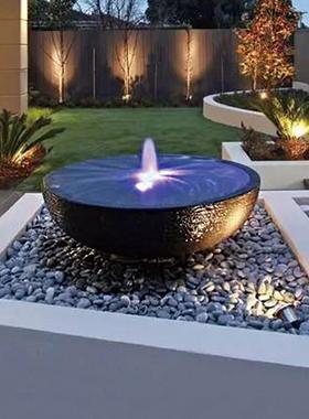 水幕墙流水喷泉庭院水景花园简约现代装饰风水钵中式鱼池景观摆件