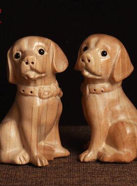 桃木狗饰品实木雕刻十二生肖动物繁荣小狗客厅音响财富家居工艺品