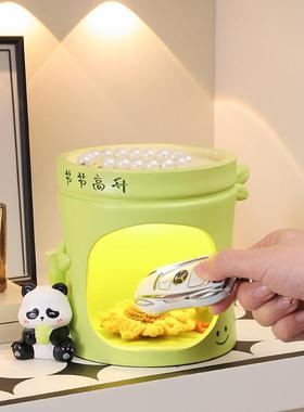 可爱熊猫摆件自动感应小台灯节节高升钥匙收纳客厅桌面装饰品礼物