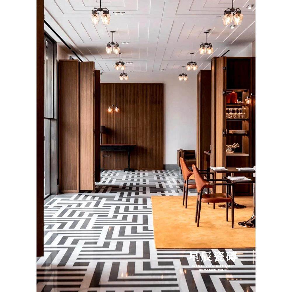 意大利黑白地砖酒店大理石瓷砖连锁餐厅B&B Ktv光泽设计师定制瓷,淘宝优惠券,粉丝福利购,淘宝优惠卷