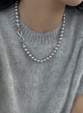 真多麻灰色珍珠项链女2024新款爆款轻奢小众高级感双层叠戴锁骨链