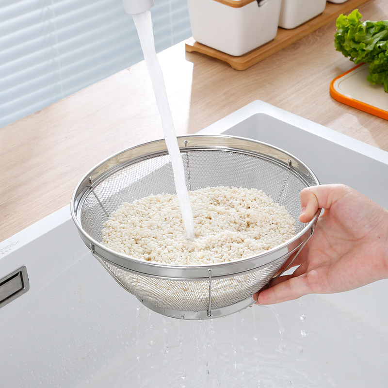 加厚细网不锈钢漏盆淘米筛淘米盆圆形沥水盆大号漏盆洗菜盆水果篮,淘宝优惠券,粉丝福利购,淘宝优惠卷