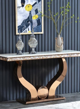 轻奢玄关桌子靠墙条案后现代简约不锈钢大理石玄关台走廊玄关柜