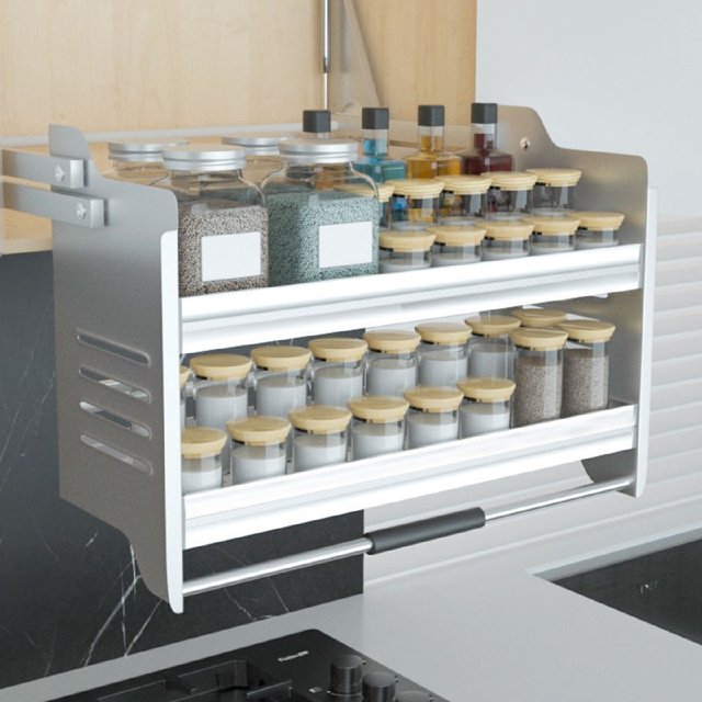 SN hanging cabinet pull basket kitchen cabinet up and down elevator storage seasoning basket pull-down aluminum alloy storage rack hanging blue