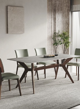 实木岩板餐桌椅组合北欧白蜡木德利丰长方形餐桌家用小户型饭桌