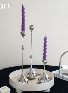 法式银色水滴烛台摆件家用氛围感桌面样板间客厅卧室软装轻奢