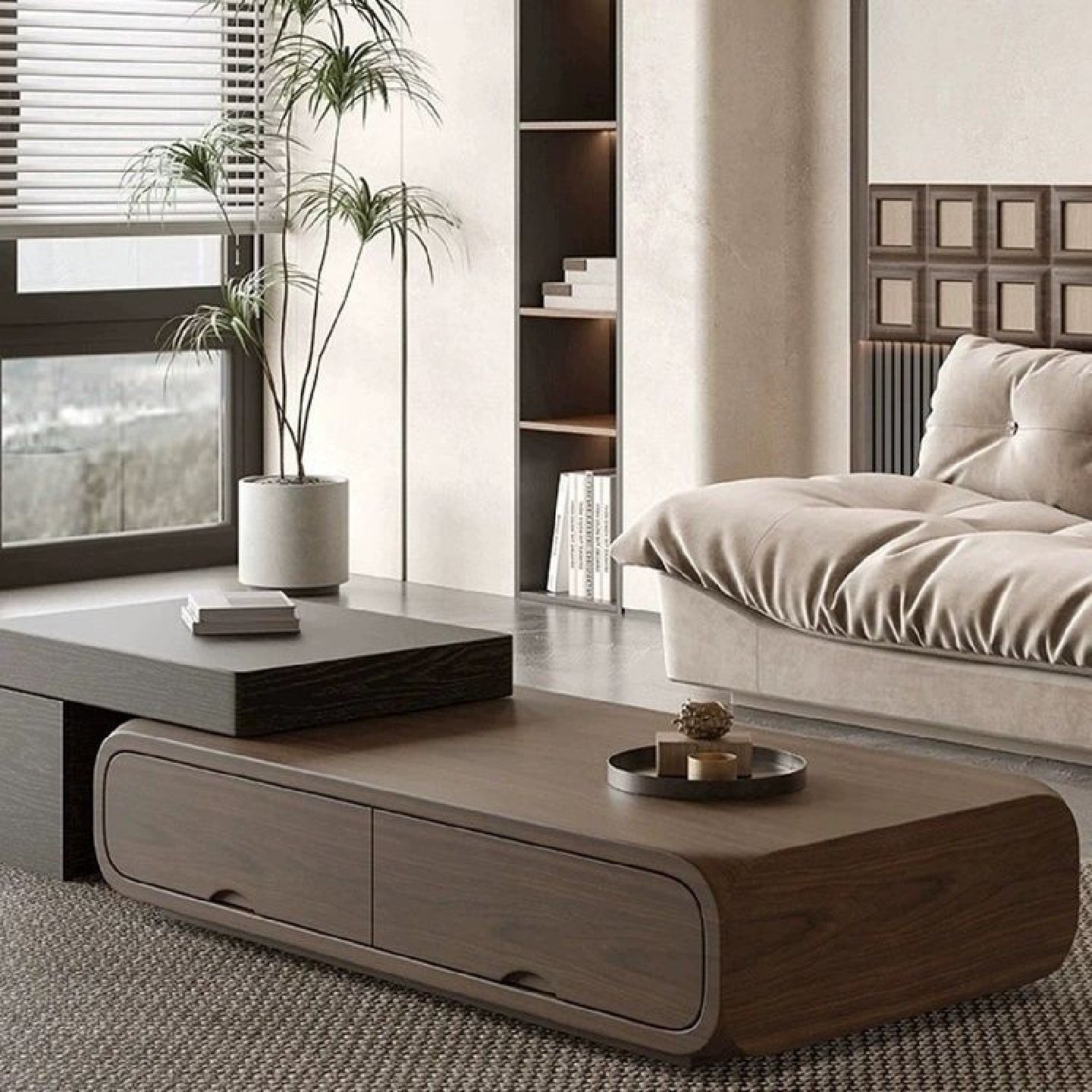 胡桃木色茶几客厅家用小户型现代简约中古风实木诧寂风电视柜组合,淘宝优惠券,粉丝福利购,淘宝优惠卷