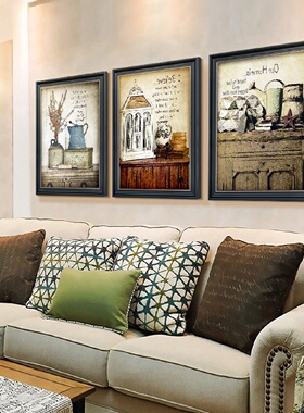 美式乡村装饰画沙发背景墙三联卧室壁画客厅复古欧式简约餐厅挂画