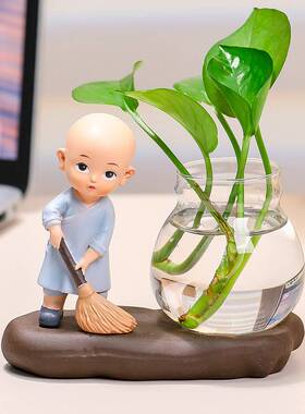 和尚花瓶客厅插花小摆件水培植物器皿玻璃水养花器办公桌面装饰品