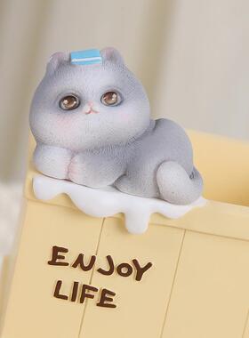 创意卡通猫动漫星星灯树脂笔筒摆件存钱罐 儿童节日生日礼物