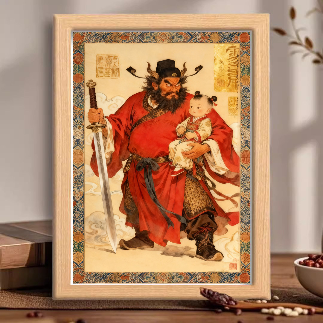 钟馗护子图相框天师钟馗国画卧室儿童房吉祥保平安招财吉祥摆件,淘宝优惠券,粉丝福利购,淘宝优惠卷