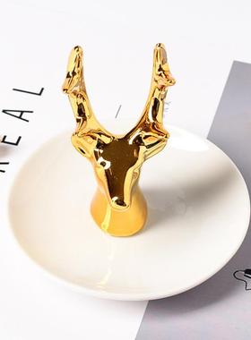 欧式陶瓷工艺品鹿角首饰托盘 外贸项链珠宝家居创意摆件