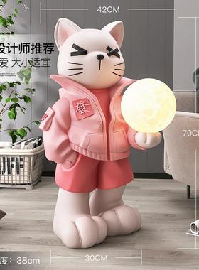 大型猫咪公仔落地摆件客厅电视柜沙发旁音响家居装饰品乔迁礼物
