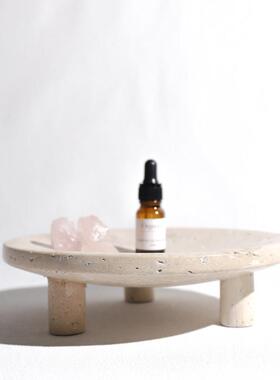 Wabi-Sabi风格黄色石灰华三脚架托盘摆件香薰托盘样板房书房客厅