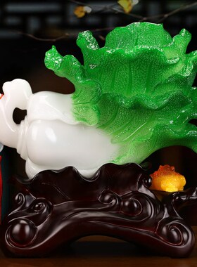 玉白菜百财聚g来摆件金蟾招财家居玄关装饰客厅电视柜开 业乔迁礼