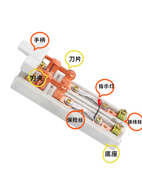 单项闸刀开关透明陶瓷底座2P100A单投220V全铜负荷式隔离开关HK18