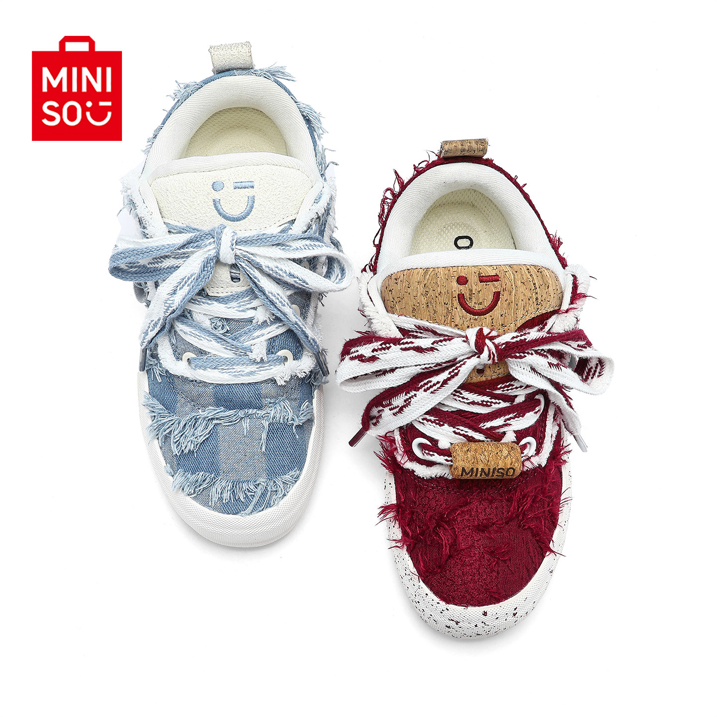 MINISO/名创优品鞋子男红蓝鸳鸯流苏面包鞋校园风情侣运动滑板鞋,淘宝优惠券,粉丝福利购,淘宝优惠卷