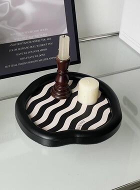 黑色高级皮革托盘轻奢高档书桌化妆品置物盘入户玄关钥匙收纳摆件