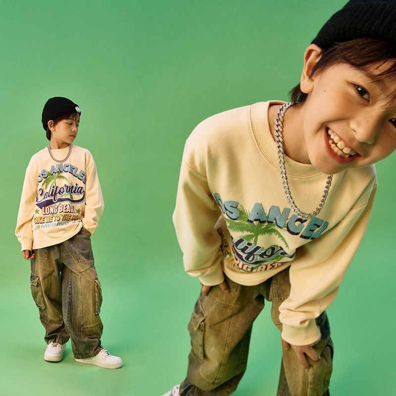 MEGAVOLT男童嘻哈复古长袖卫衣儿童洗水牛仔裤套装hiphop街舞穿搭,淘宝优惠券,粉丝福利购,淘宝优惠卷