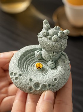 青砂石创意十二生肖香插茶宠香座家用室内线香茶道桌面摆件装饰品