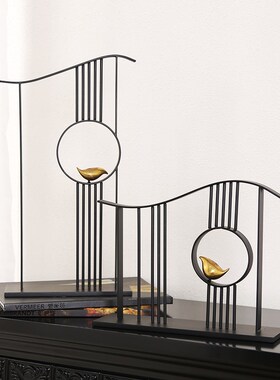 极简金属摆件喜鹊新中式客厅样板间玄关办公室酒店博古架酒店装饰