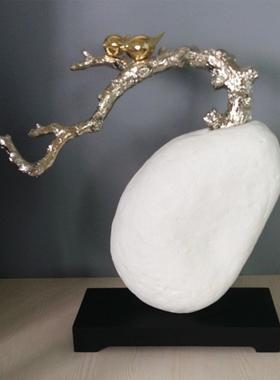 抽象树脂工艺品简约现代覆古创意饰品 客厅桌面装饰石头树枝摆件