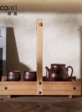邸高 展厅空间设计原木风墙上横板展示架装饰品摆件 软装家具搭配