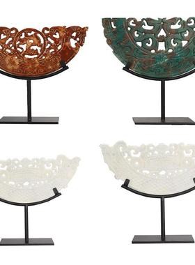 现代新中式创意镂空雕刻玉璧客厅电视酒柜家居酒店样板房软装摆件