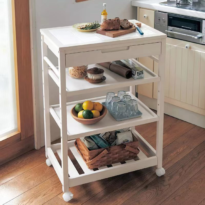 日式实木推车带轮移动多层沙发边几厨房收纳架客厅餐车落地置物架 - 图1