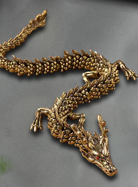 纯黄铜金龙招财摆件手把件绕手双龙戏珠桌面装饰品书柜玄关工艺品