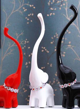 树脂工艺品 现代简约蓝色三只小象摆件 橱窗家居装饰品 创意