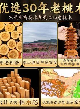 ZHK20桃木文昌塔摆件木质学用的十三生客层九1层木雕书房厅桌装饰